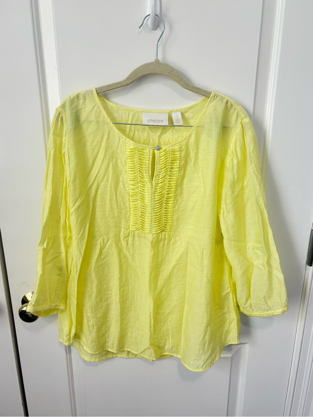 Chico's Bright Yellow Lightweight Pintuck Peasant Blouse